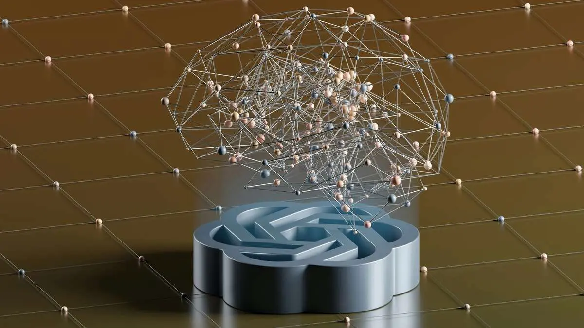 KI generiertes Bild. Logo liegt auf einer Platine und ein Sinnbild für KI darüber